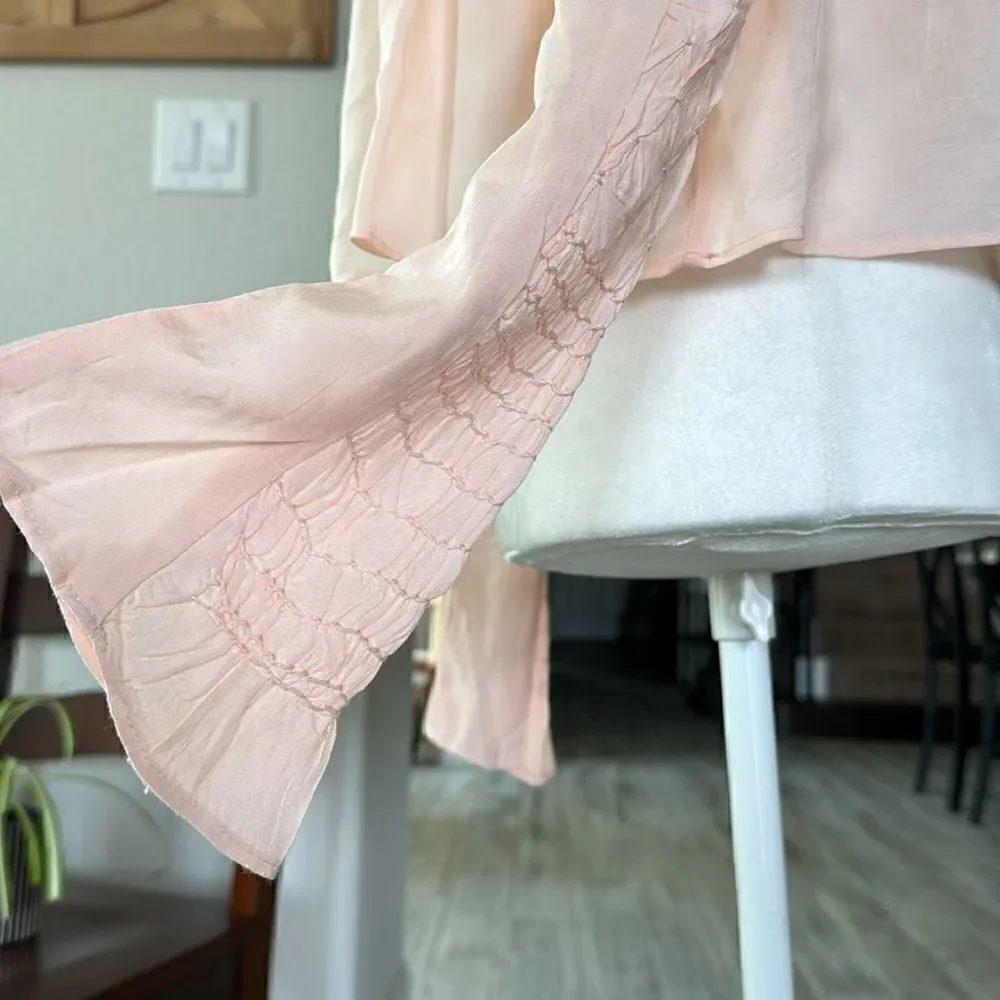 NWOT Free People Smocked In Time Top Ruffled High Neck Long Sleeves XS Feminine